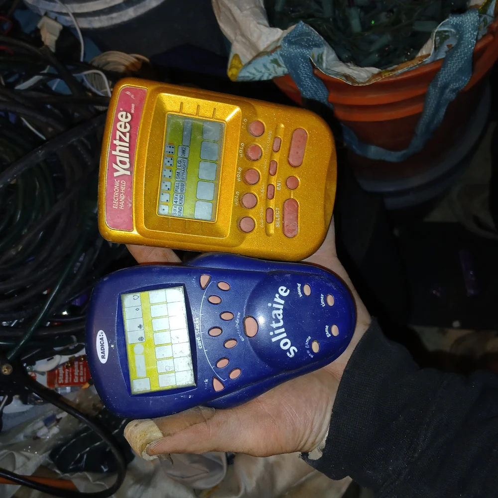 Yahtzee and Solitaire Handheld Games - Gold and Blue
